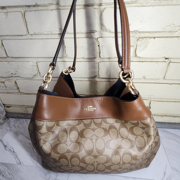 Euc Coach Lexy Signature Brown & Tan Shoulder Bag Large m - Picture 3 of 12